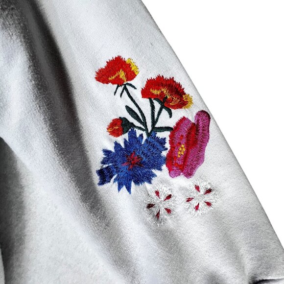 Floral Embroidered White Sweatshirt Hoodie Design on Back Sleeves Almost Famous - Picture 4 of 12